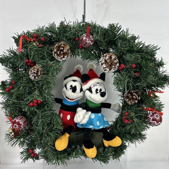 Gemmy Disney Mickey Minnie Christmas Wreath Plush Animated Song Motion 15" READ - Picture 1 of 11